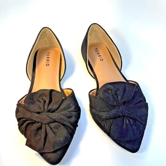TORRID Flat Shoes Black Pointed Toe Sip-On Loafers With Bow Comfy Women's 9.5 W - Picture 2 of 10